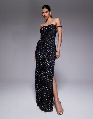 Asos Design Twist Shoulder With Lace-up Back Maxi Dress In Black