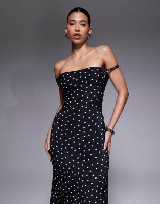 Asos Design Twist Shoulder With Lace-up Back Maxi Dress In Black