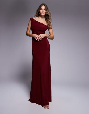 ASOS DESIGN twist shoulder with lace up back maxi dress in wine - view 1