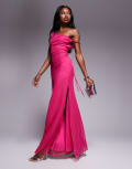 [ASOS DESIGN] ASOS DESIGN twist shoulder with lace up back mesh maxi dress in pink XS Pink