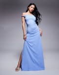 [ASOS DESIGN] ASOS DESIGN twist shoulder with lace up back textured fabric maxi dress in blue XS Light Blue