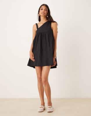 ASOS DESIGN twist strap asymmetric mini dress in black-Multi