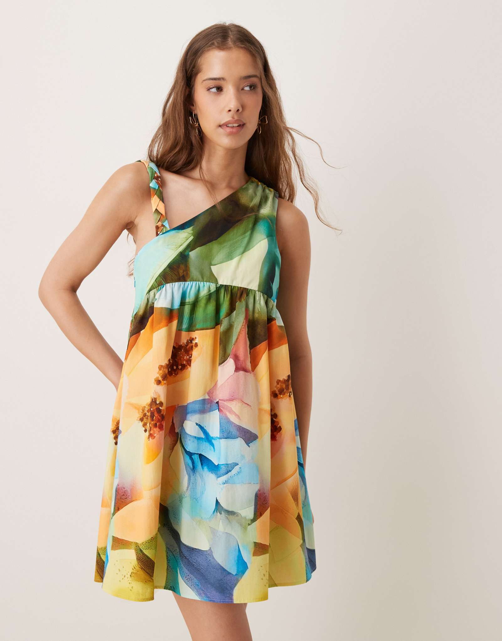 Асимметричное мини-платье на тонких бретельках ASOS DESIGN с фруктовым принтом