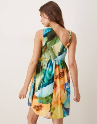 ASOS DESIGN twist strap asymmetric mini dress in fruit print