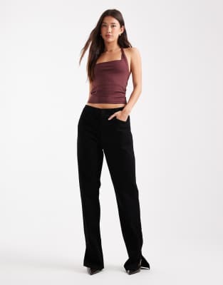 Asos Design Twist Strap Halter Top In Burgundy