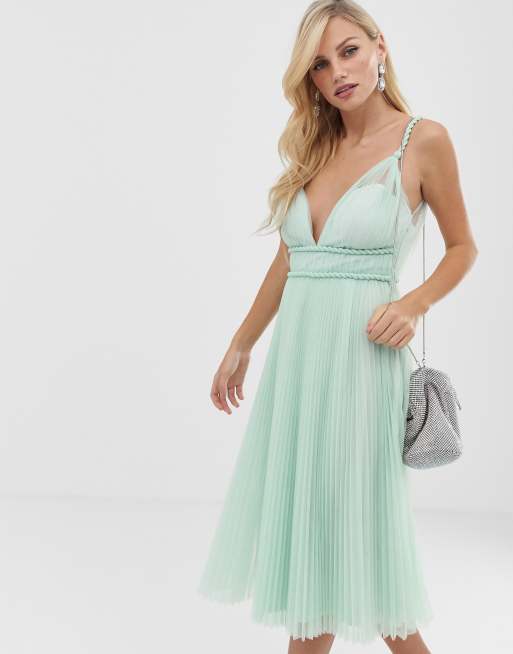 ASOS DESIGN Twist Strap Plunge Tulle Midi Dress | ASOS