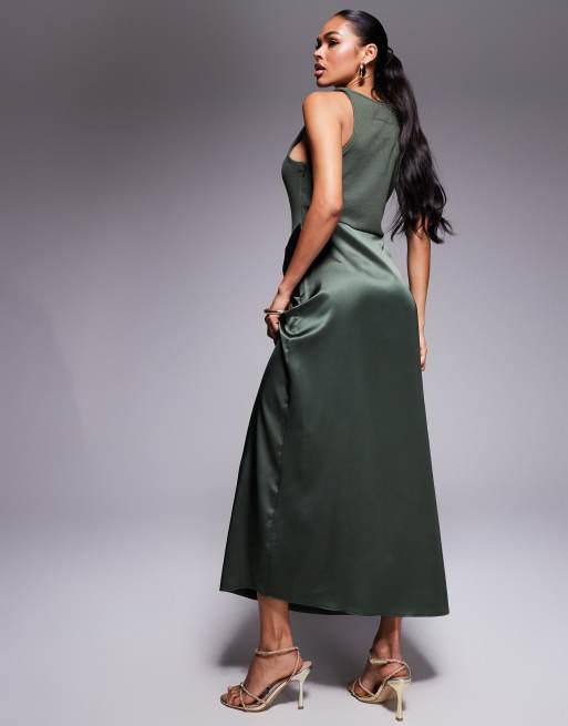 knee length dresses for ladies Women's Mon Cheri Twist Knot Ribbed Midi Dress in Red Cranberry