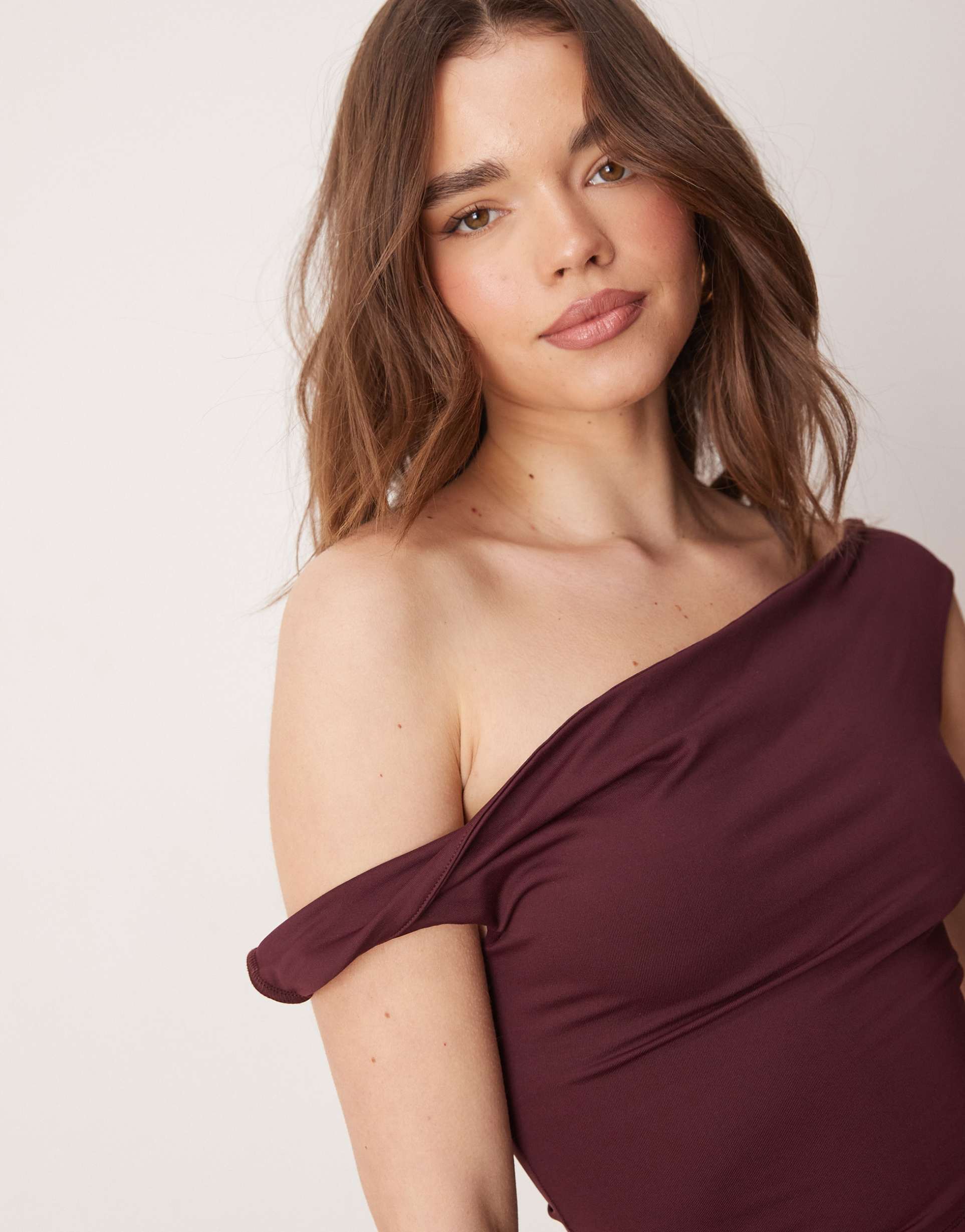 asos design twist strap top in plum