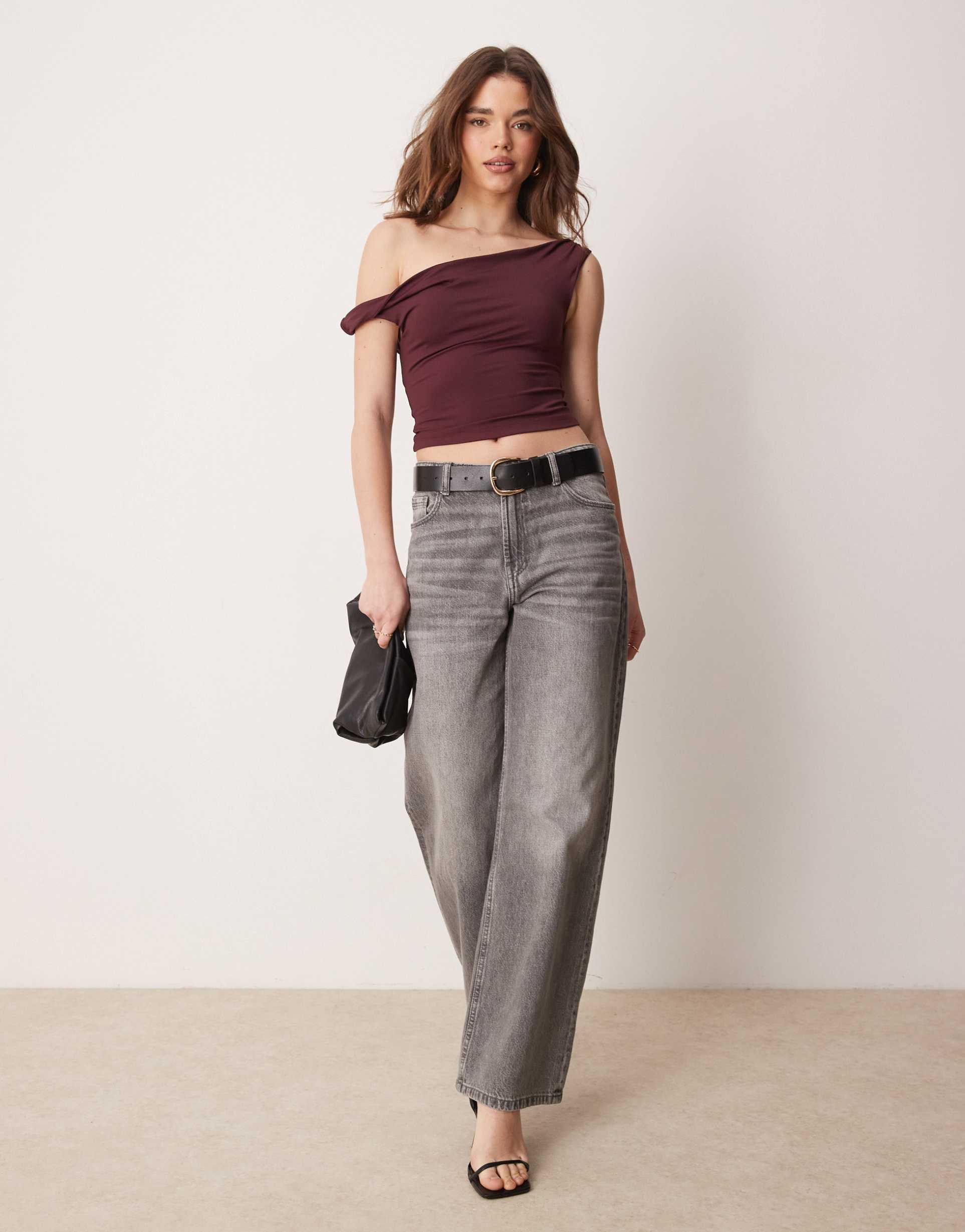 asos design twist strap top in plum