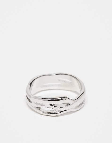 ASOS DESIGN twisted band ring in silver tone - view 1