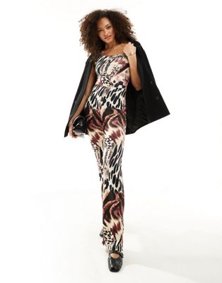 ASOS DESIGN twisted fallen shoulder jumpsuit in leopard print Sale
