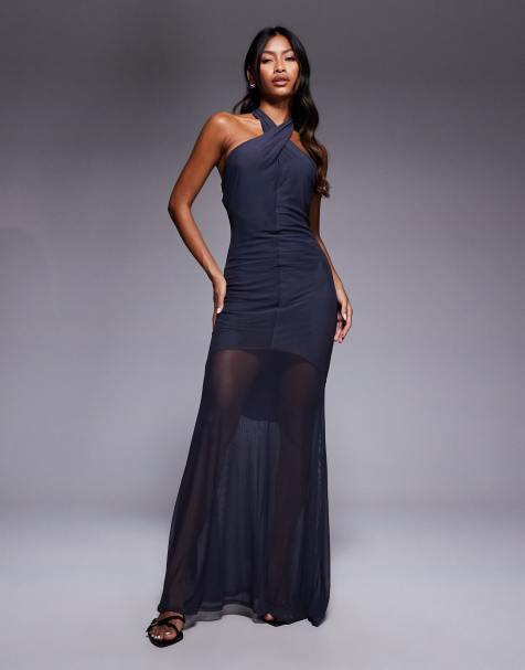 ASOS DESIGN twisted halter maxi dress with sheer skirt - view 1