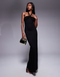 [ASOS DESIGN] ASOS DESIGN twisted halter softline maxi dress in black 14 Black