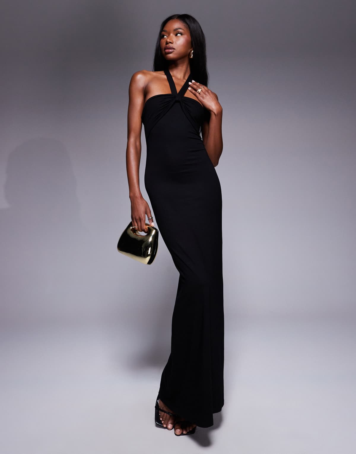 ASOS DESIGN twisted halter softline maxi dress in black