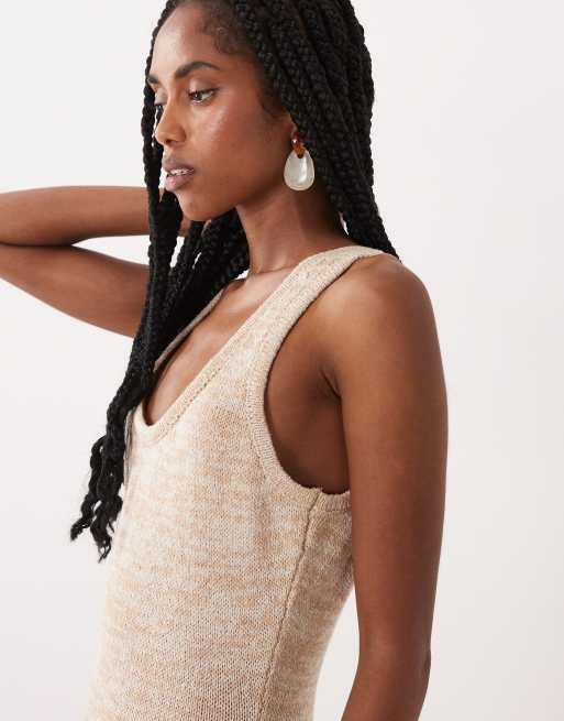 ASOS DESIGN twisted knit maxi fringe dress in beige, 2 of 4