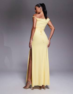 Asos Design Twisted Shoulder Maxi Dress With Lace Up Back