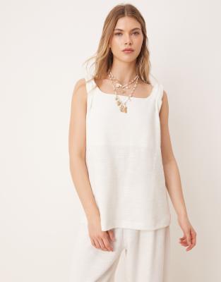 Asos Design Twisted Straps Square Neck Trapeze Top In White