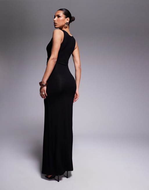 ASOS DESIGN twisted waist plunge maxi dress in black