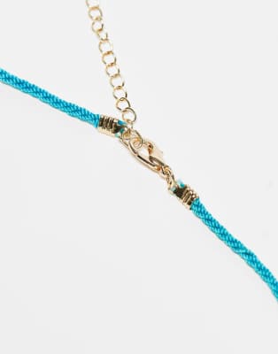 Asos Design Two-pack Blue Cord And Gold Tone Chain With Sea-life Charms - Part Of A Set In Blue