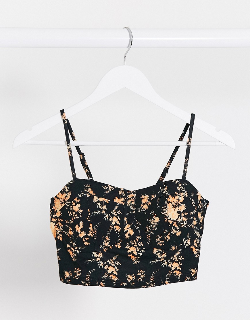 ASOS DESIGN two-piece bralette with padding in floral print-Black
