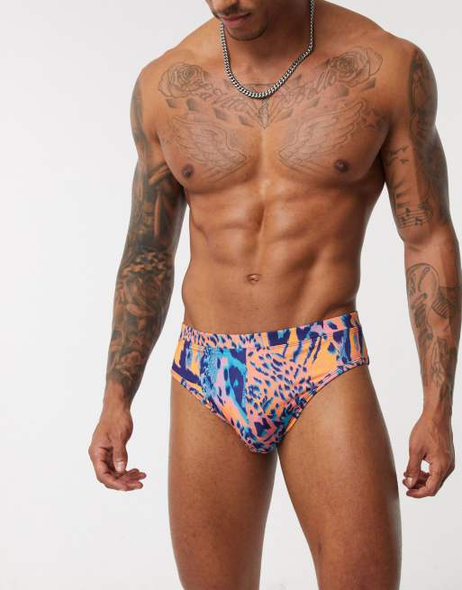 ASOS DESIGN swim briefs in leopard print