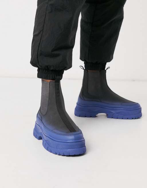 ASOS DESIGN two piece chelsea sneaker boots in gray faux suede with spray effect and chunky sole