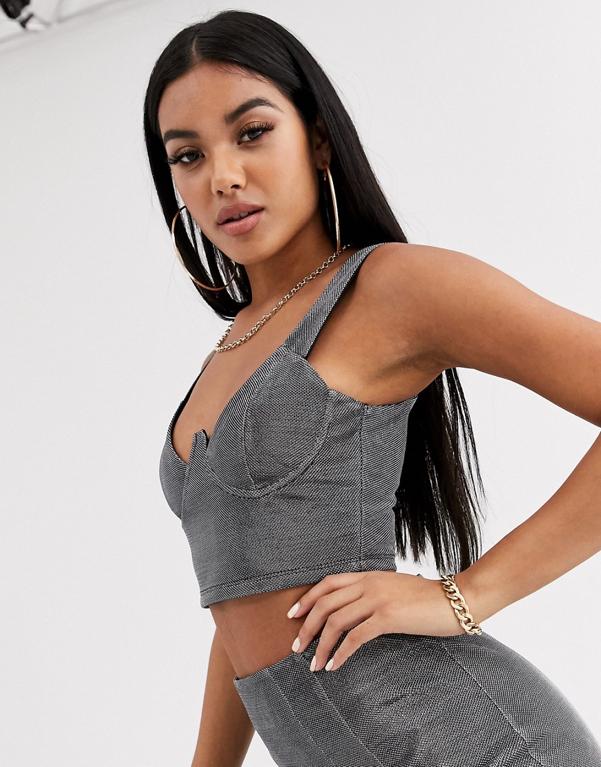 Asos Design Two-piece Crop With Corsetry Details In Metallic Silver