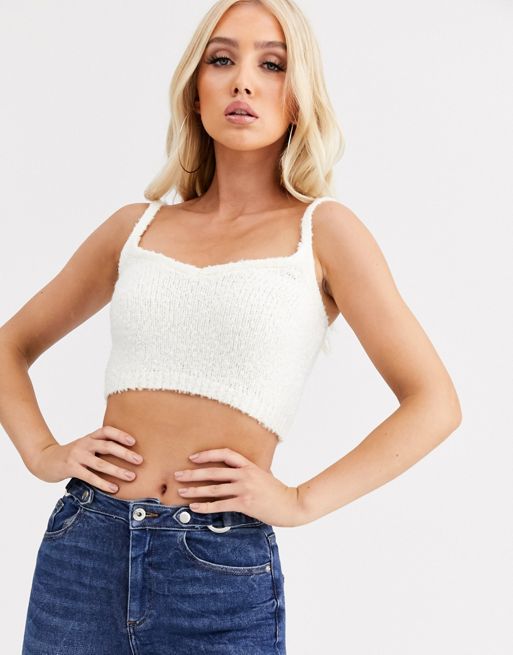 ASOS DESIGN tie front knitted bralette in cream - part of a set