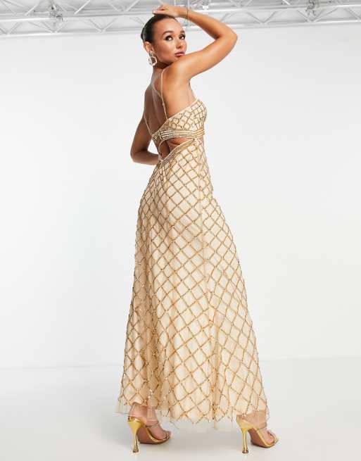 ASOS DESIGN two piece embellished sequin maxi dress in gold