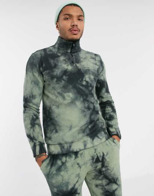 ASOS DESIGN two-piece half zip sweatshirt in polar fleece with tie dye