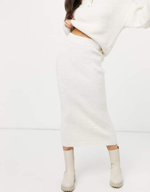 ASOS DESIGN two piece knitted midi skirt in cream