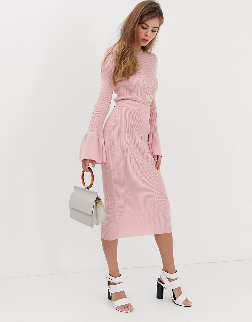 ASOS DESIGN two-piece knitted midi skirt-Pink