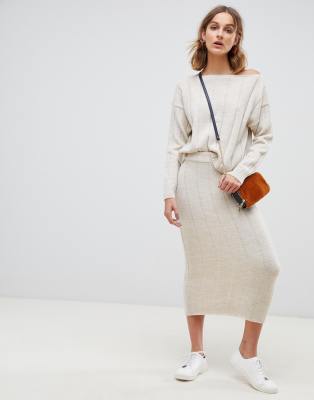 ribbed midi skirt two piece set