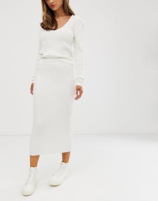 white knit skirt set