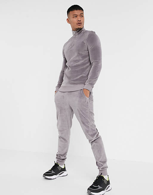 ASOS DESIGN two-piece muscle fit sweatshirt with half zip in gray ...