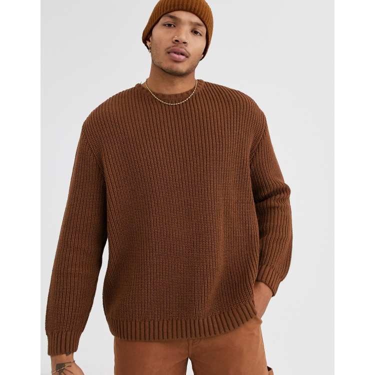 ASOS DESIGN two piece oversized fisherman rib sweater in tobacco brown