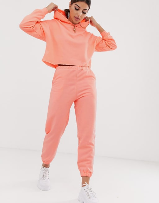 ASOS DESIGN two piece oversized hoodie in neon coral