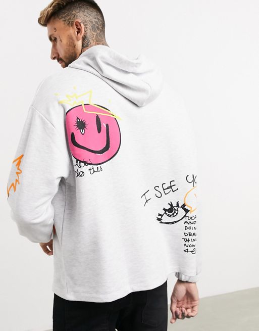 ASOS DESIGN oversized hoodie with double layer & multi placement print