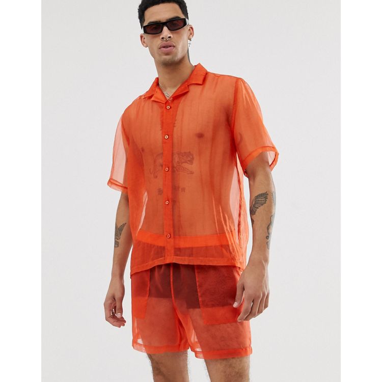 Orange Angelic printed co ord set with oversized shirt - Gaaba