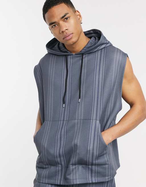 ASOS DESIGN two piece oversized sleeveless hoodie in navy stripe