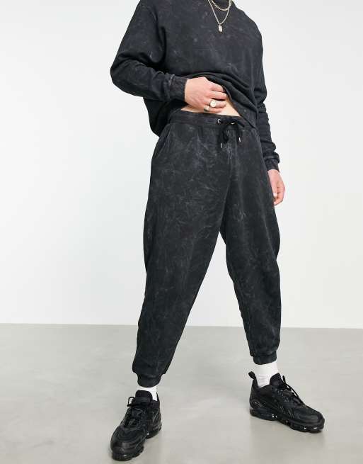 ASOS DESIGN two piece oversized sweatpants in black acid wash ASOS