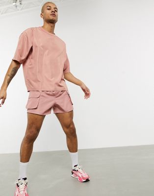 ASOS DESIGN two-piece oversized t-shirt with half sleeve in pink ...