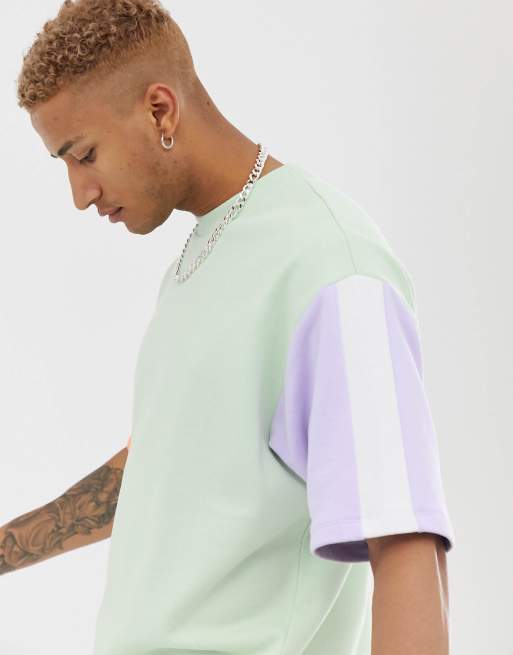 ASOS DESIGN two piece short sleeve oversized sweatshirt with pastel color blocking