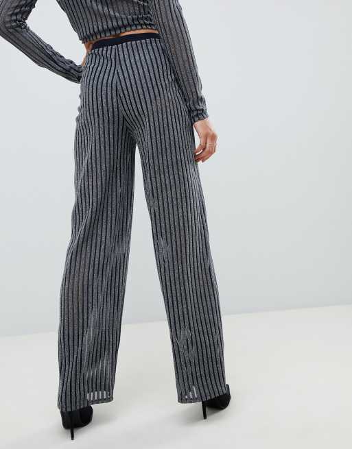 ASOS DESIGN two-piece silver glitter stripe straight leg pants