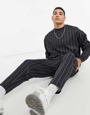 ASOS DESIGN TWO-PIECE SMART TAPERED SWEATPANTS IN STRIPE-BLACK PINNY JOGGER CO 2