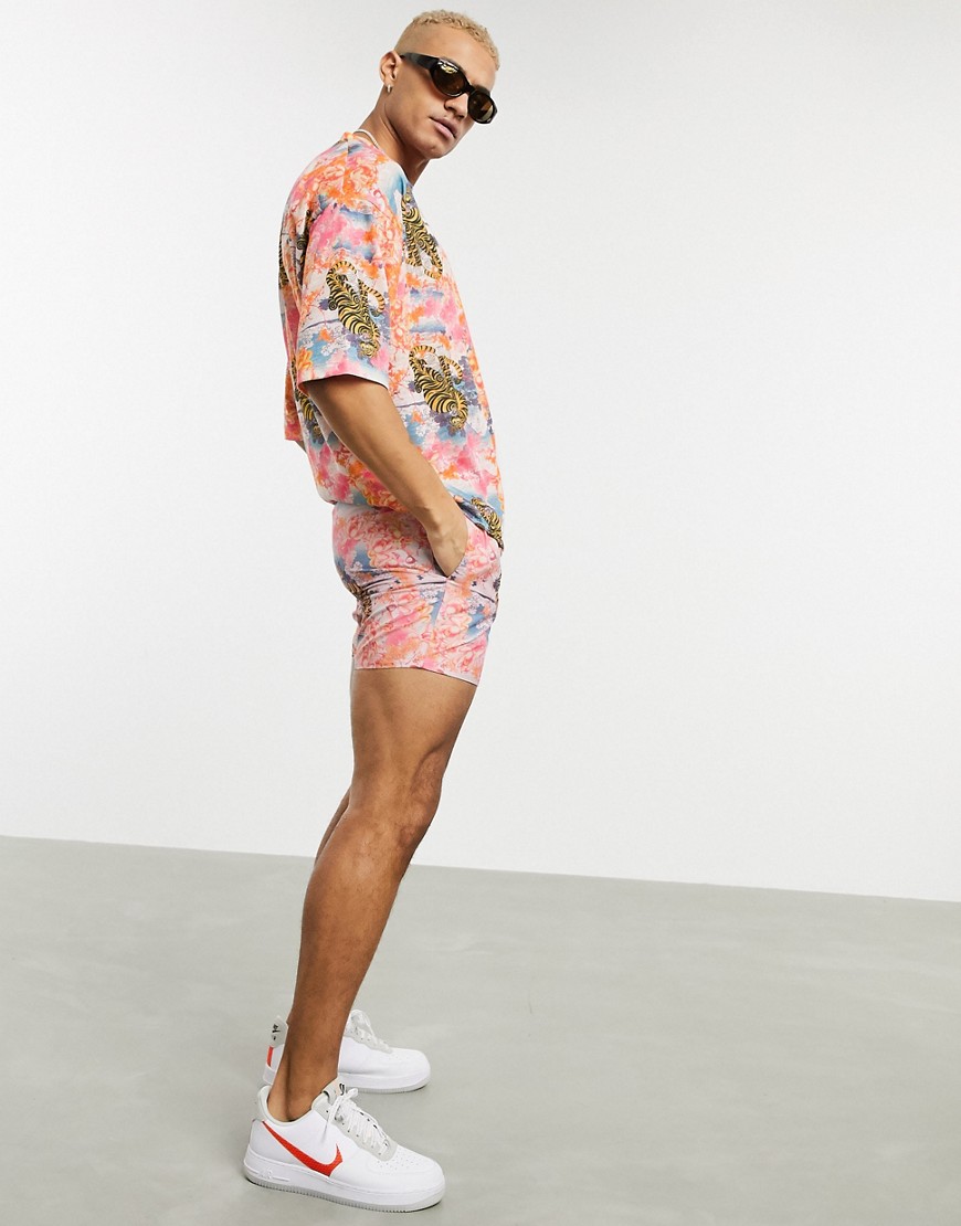 ASOS DESIGN two-piece swim shorts in tiger souvenir print short length-Multi