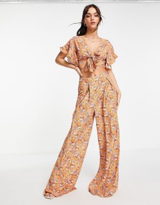 floral print two piece pants set