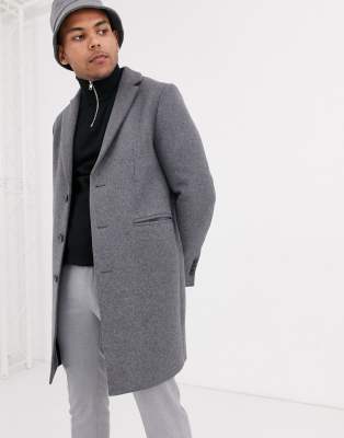 asos design wool mix overcoat in light grey