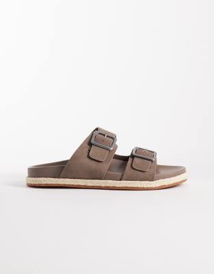  two strap sandal with buckles in mole brown