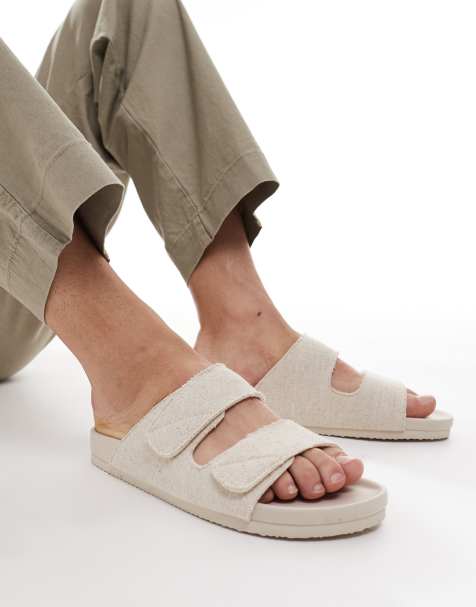 ASOS DESIGN two strap sandals in beige linen - view 1